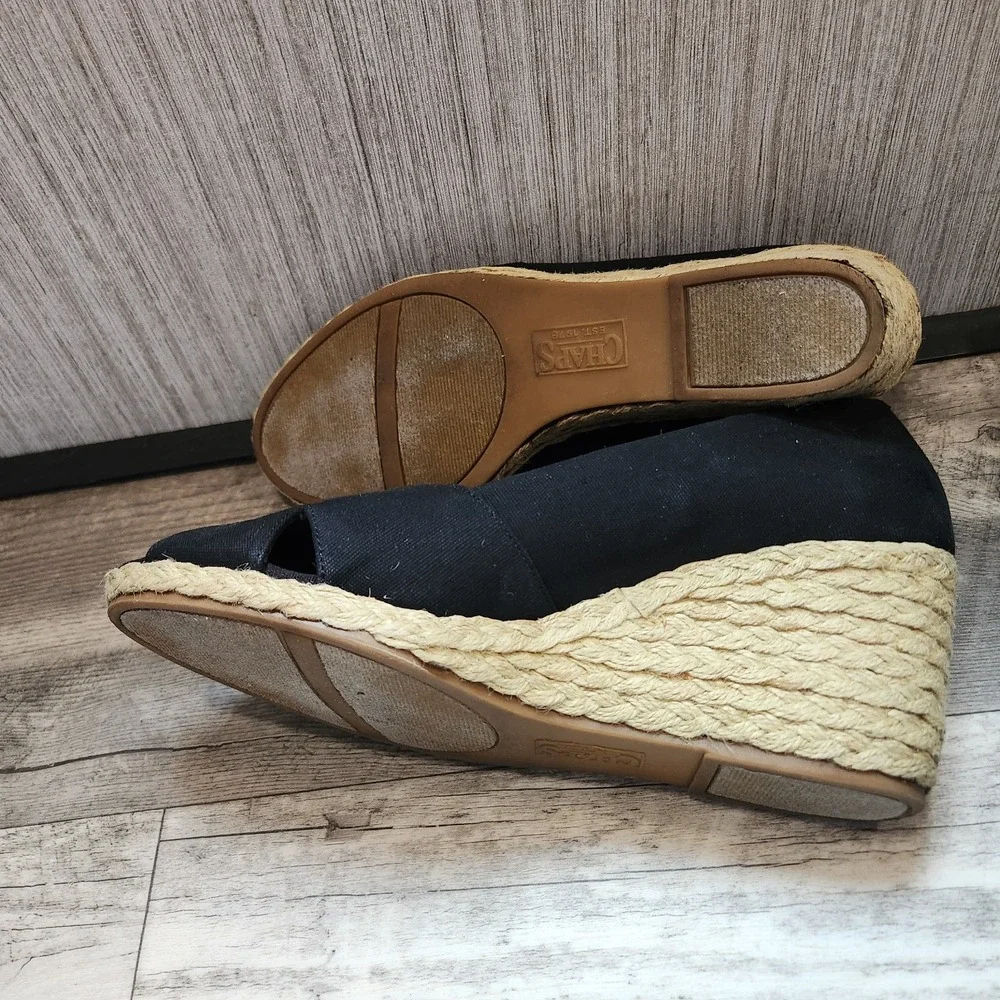 Chaps Dakoda Espadrille Wedge Women's Size 10 Black‎ Canvas Sandal Open Toe